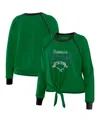 Wear By Erin Andrews Women's Green/black Philadelphia Eagles Tie-front Long Sleeve Top In Green
