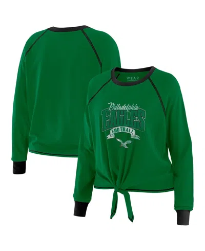 Wear By Erin Andrews Women's Green/black Philadelphia Eagles Tie-front Long Sleeve Top