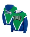 Wear By Erin Andrews Women's Green/royal Seattle Seahawks Retro Crinkle Full-zip Hoodie Windbreaker Jacket In Multi