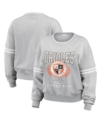 Wear By Erin Andrews Kids' Women's Heather Gray Baltimore Orioles Domestic Crest Pullover Sweatshirt