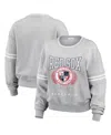 Wear By Erin Andrews Women's Heather Gray Boston Red Sox Domestic Crest Pullover Sweatshirt In Heather Gray