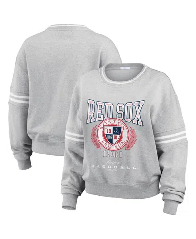 Wear By Erin Andrews Women's Heather Gray Boston Red Sox Domestic Crest Pullover Sweatshirt