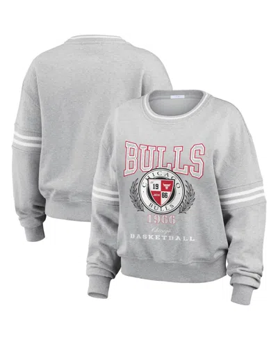 Wear By Erin Andrews Women's Heather Gray Chicago Bulls French Terry Pullover Sweatshirt