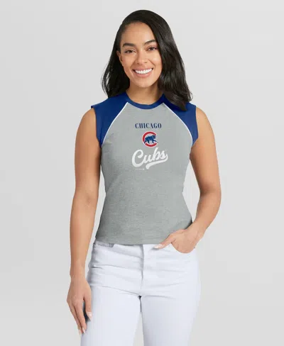 Wear By Erin Andrews Women's Heather Gray Chicago Cubs Cropped Raglan Tank Top In Green