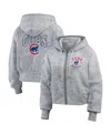 Wear By Erin Andrews Women's Heather Gray Chicago Cubs Speckled Fleece Cropped Full-zip Hoodie In Heather Gray