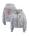 Wear By Erin Andrews Women's Heather Gray Cincinnati Reds Speckled Fleece Cropped Full-zip Hoodie In Heather Gray
