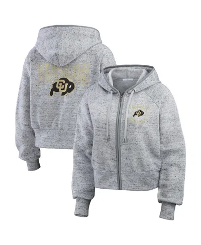 Wear By Erin Andrews Women's Heather Gray Colorado Buffaloes Wear Speckle Double-hit Raglan Full-zip Hoodie