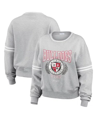 Wear By Erin Andrews Women's Heather Gray Georgia Bulldogs Classic Stripe Pullover Sweatshirt