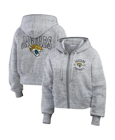 Wear By Erin Andrews Women's Heather Gray Jacksonville Jaguars Speckled Fleece Cropped Full-zip Hoodie