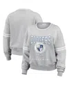 Wear By Erin Andrews Women's Heather Gray Los Angeles Dodgers Domestic Crest Pullover Sweatshirt In Heather Gray