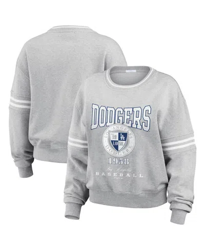Wear By Erin Andrews Women's Heather Gray Los Angeles Dodgers Domestic Crest Pullover Sweatshirt