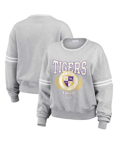 Wear By Erin Andrews Women's Heather Gray Lsu Tigers Classic Stripe Pullover Sweater