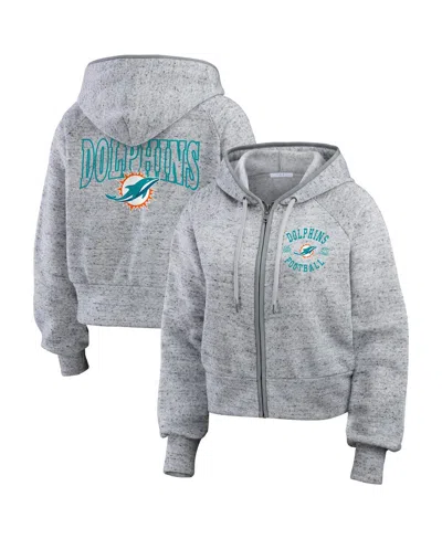 Wear By Erin Andrews Women's Heather Gray Miami Dolphins Speckled Fleece Cropped Full-zip Hoodie