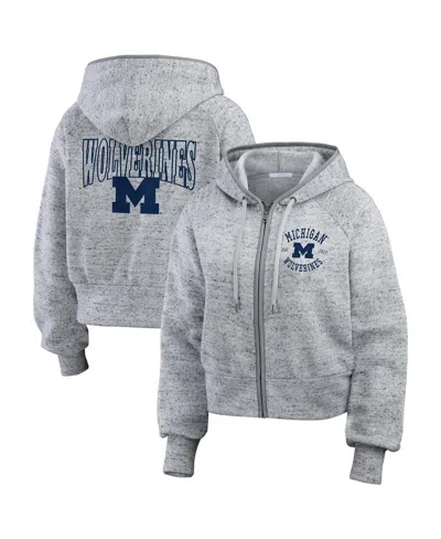 Wear By Erin Andrews Women's Heather Gray Michigan Wolverines Wear Speckle Double-hit Raglan Full-zip Hoodie