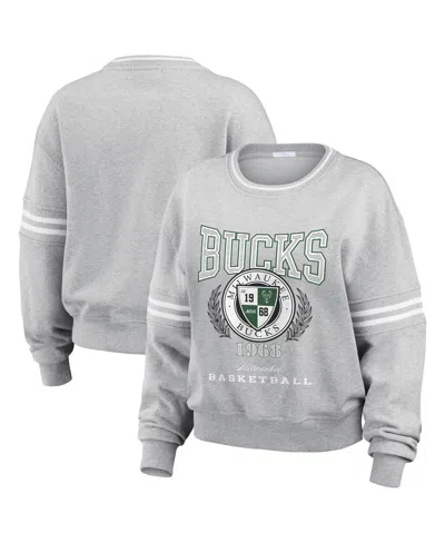 Wear By Erin Andrews Women's Heather Gray Milwaukee Bucks French Terry Pullover Sweatshirt