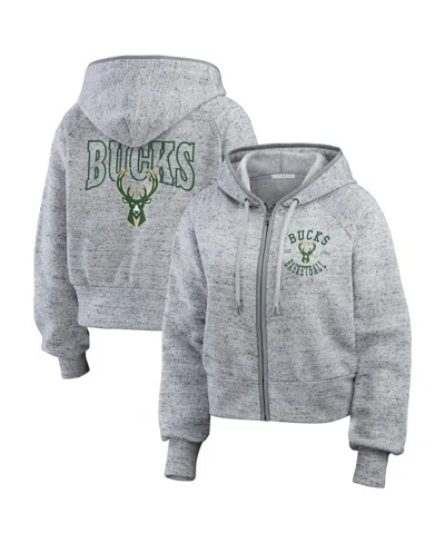 Wear By Erin Andrews Women's Heather Gray Milwaukee Bucks Speckled Radiator Full-zip Hoodie