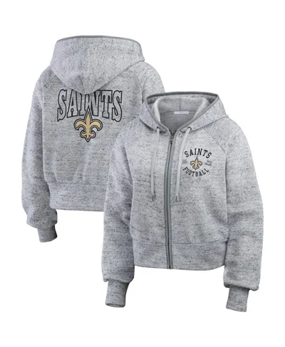 Wear By Erin Andrews Women's Heather Gray New Orleans Saints Speckled Fleece Cropped Full-zip Hoodie