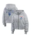 Wear By Erin Andrews Women's Heather Gray New York Mets Speckled Fleece Cropped Full-zip Hoodie In Heather Gray