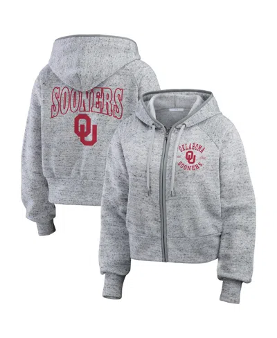 Wear By Erin Andrews Women's Heather Gray Oklahoma Sooners Wear Speckle Double-hit Raglan Full-zip Hoodie