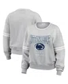 Wear By Erin Andrews Heather Gray Penn State Nittany Lions Classic Stripe Pullover Sweater In Heather Gray
