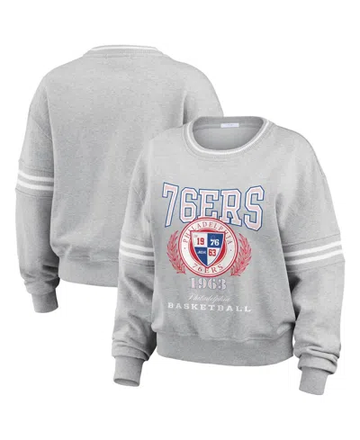 Wear By Erin Andrews Women's Heather Gray Philadelphia 76ers French Terry Pullover Sweatshirt