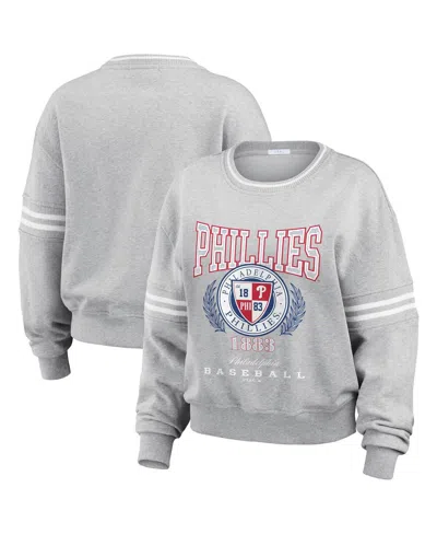 Wear By Erin Andrews Women's Heather Gray Philadelphia Phillies Domestic Crest Pullover Sweatshirt