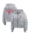 Wear By Erin Andrews Heather Gray Philadelphia Phillies Speckled Fleece Cropped Full-zip Hoodie In Heather Gray