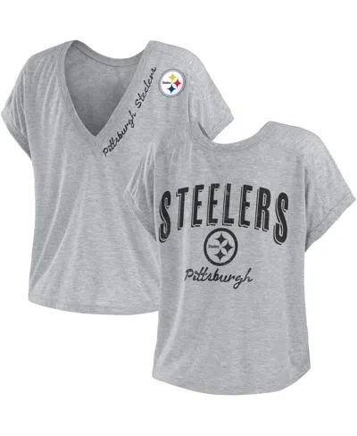 Wear By Erin Andrews Women's Heather Gray Pittsburgh Steelers Reversible T-shirt