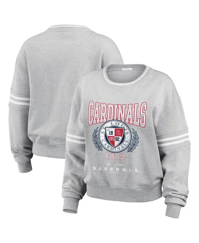 Wear By Erin Andrews Women's Heather Gray St. Louis Cardinals Domestic Crest Pullover Sweatshirt