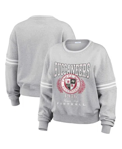 Wear By Erin Andrews Women's Heather Gray Tampa Bay Buccaneers Cropped Pullover Sweatshirt In Blue