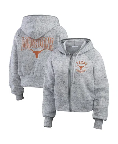 Wear By Erin Andrews Women's Heather Gray Texas Longhorns Wear Speckle Double-hit Raglan Full-zip Hoodie