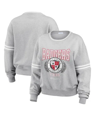 Wear By Erin Andrews Women's Heather Gray Wisconsin Badgers Classic Stripe Pullover Sweater