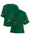 Wear By Erin Andrews Women's Hunter Green Milwaukee Bucks Color Block Boxy V-neck T-shirt