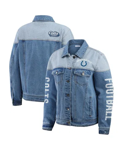 Wear By Erin Andrews Women's Indianapolis Colts Full-button Denim Jacket In Blue