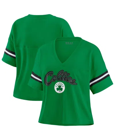 Wear By Erin Andrews Women's Kelly Green Boston Celtics Plus Size Color Block Boxy V-neck T-shirt