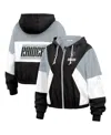 Wear By Erin Andrews Black Las Vegas Raiders Color Block Full-zip Windbreaker Jacket In Black,gray