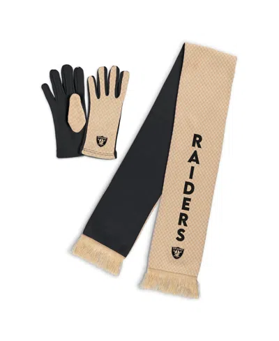 Wear By Erin Andrews Women's Las Vegas Raiders Tonal Microcheck Scarf Glove Set In Black