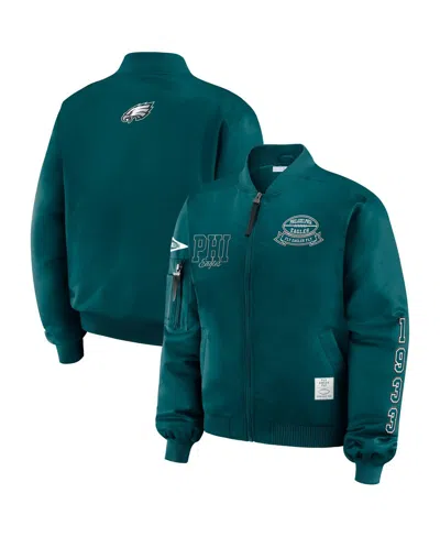 Wear By Erin Andrews Women's Midnight Green Philadelphia Eagles Patch Full-zip Bomber Jacket