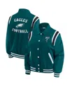Wear By Erin Andrews Women's Midnight Green Philadelphia Eagles Varsity Lightweight Full-snap Jacket In Green
