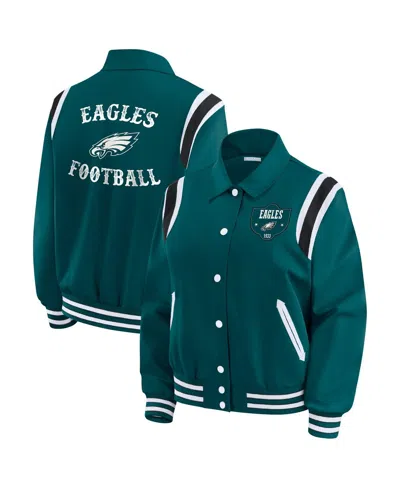 Wear By Erin Andrews Women's Midnight Green Philadelphia Eagles Varsity Lightweight Full-snap Jacket