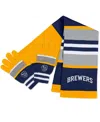 Wear By Erin Andrews Women's Milwaukee Brewers Stripe Glove Scarf Set In Yellow