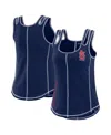 Wear By Erin Andrews Women's Navy Atlanta Braves Contrast Stitch Tank Top In Navy,white