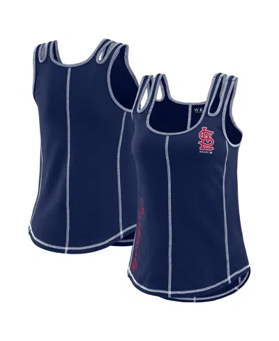 Wear By Erin Andrews Women's Navy Atlanta Braves Contrast Stitch Tank Top In Navy,white