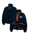 Wear By Erin Andrews Women's Navy Denver Broncos Polar Fleece Half-zip Jacket In Blue