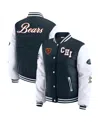 Wear By Erin Andrews Women's Navy Chicago Bears Varsity Full-snap Puffer Jacket In Blue