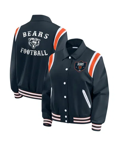 Wear By Erin Andrews Women's Navy Chicago Bears Varsity Lightweight Full-snap Jacket In Green
