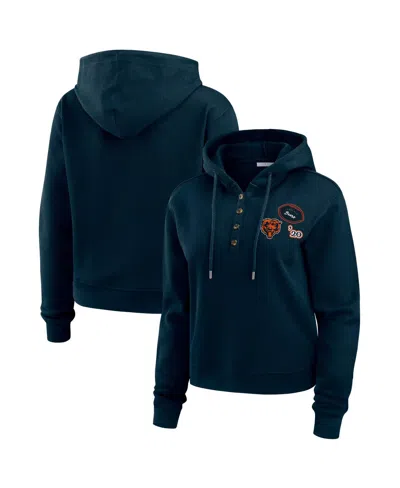 Wear By Erin Andrews Women's Navy Chicago Bears Waffle Hoodie Pullover Top In Green