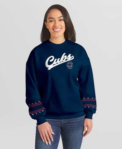 Wear By Erin Andrews Women's Navy Chicago Cubs Americana Heavyweight Fleece Sweatshirt In Blue
