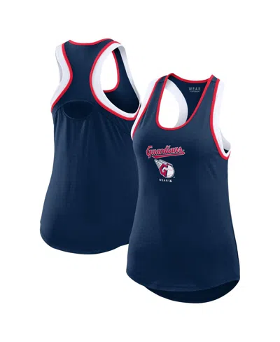 Wear By Erin Andrews Women's Navy Cleveland Guardians Colorblock Racerback Tank Top