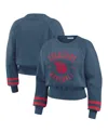 Wear By Erin Andrews Women's Navy Cleveland Guardians Vintage Washed Cropped Pullover Sweatshirt In Navy